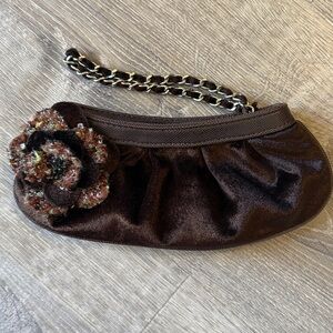 Liz Claiborne Brown Velvety Beaded Purse Wristlet Chain strap